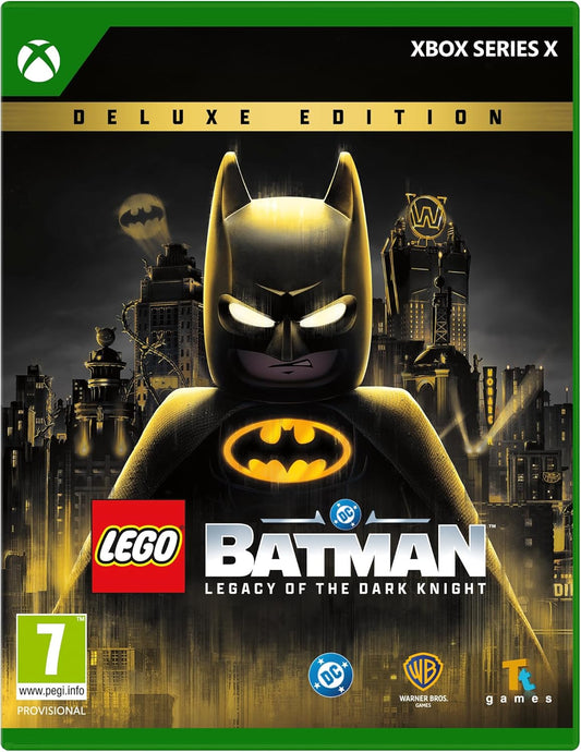 Deluxe edition of LEGO Batman: Legacy of the Dark Knight game for Xbox Series X with LEGO logo and Batman character on cover.