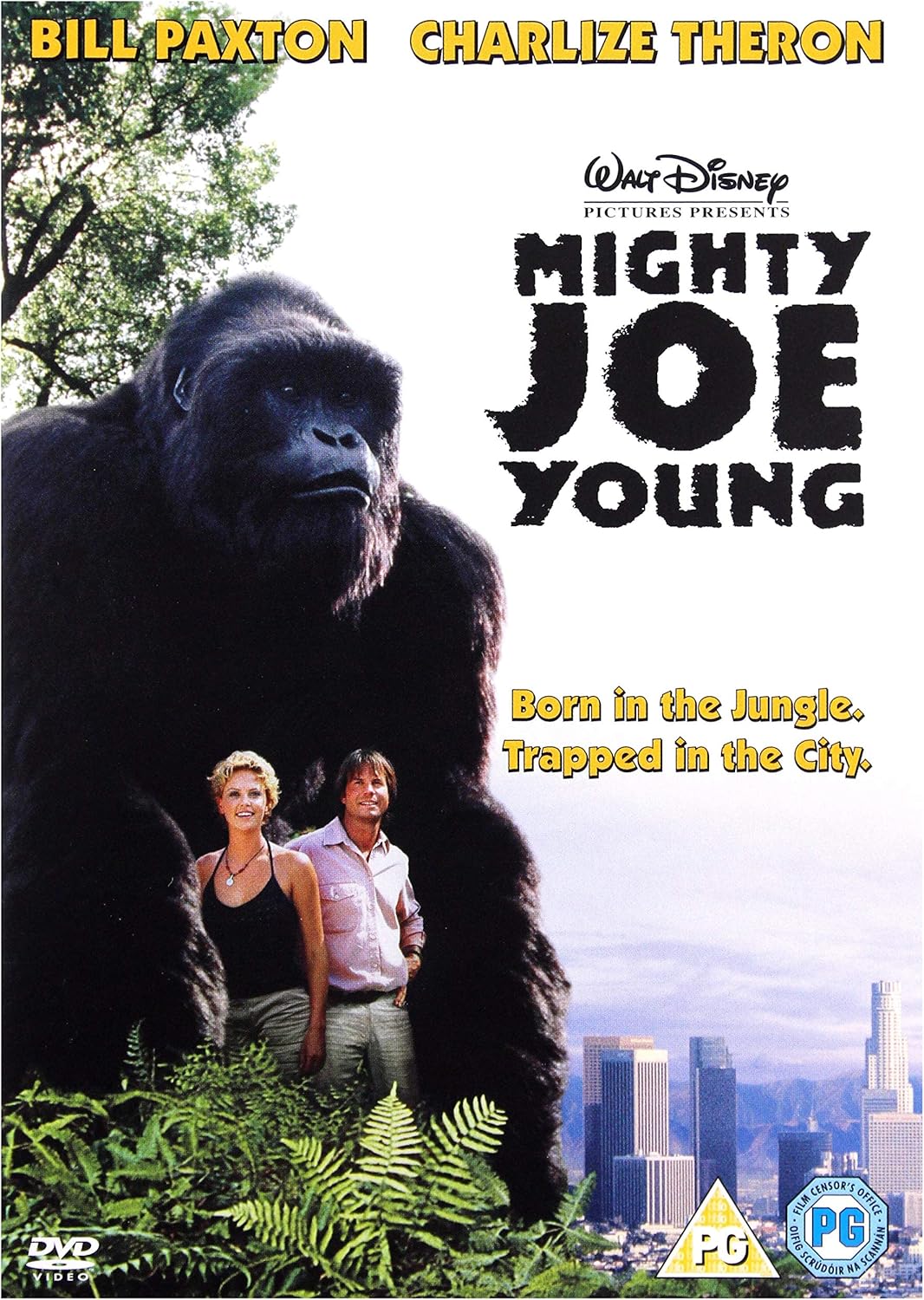 Movie poster for 'Mighty Joe Young' featuring a gorilla and two people, with cityscape in the background.