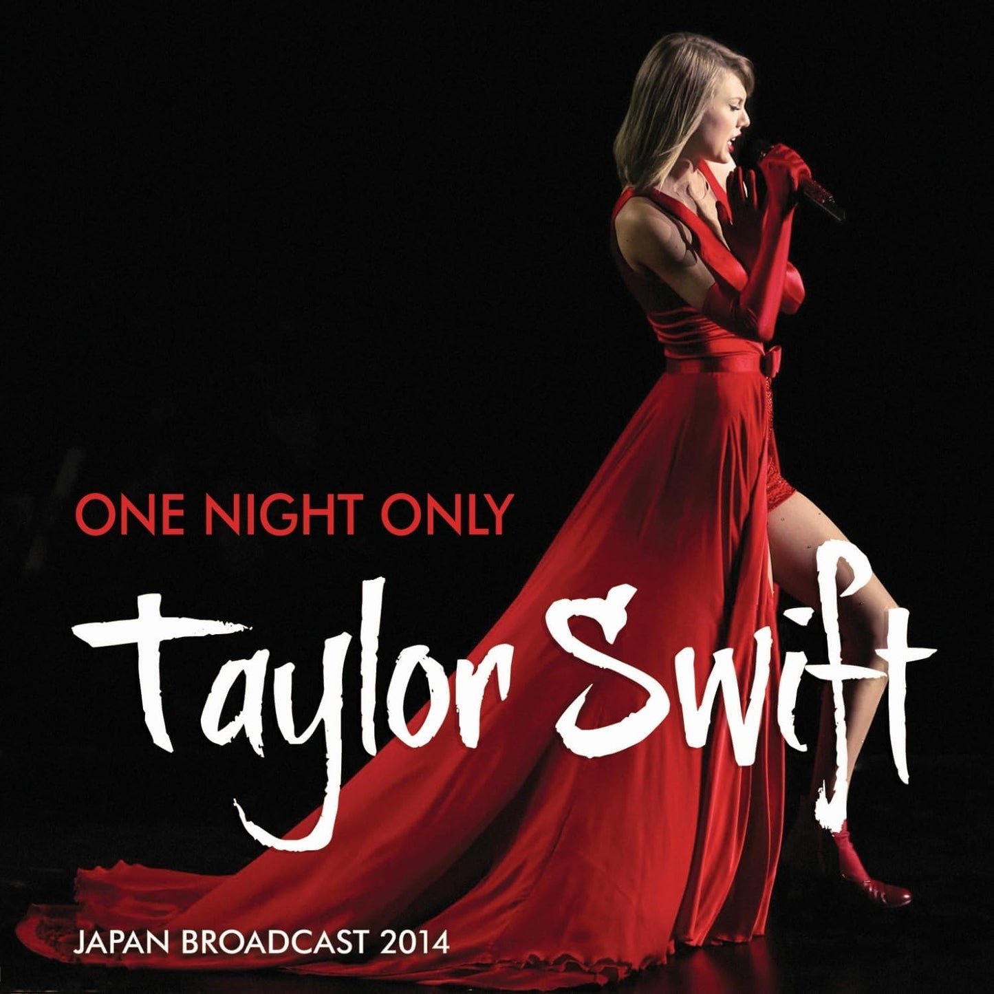 Taylor Swift in a red dress singing into a microphone, with 'ONE NIGHT ONLY' and 'Taylor Swift' text in bold on the cover.