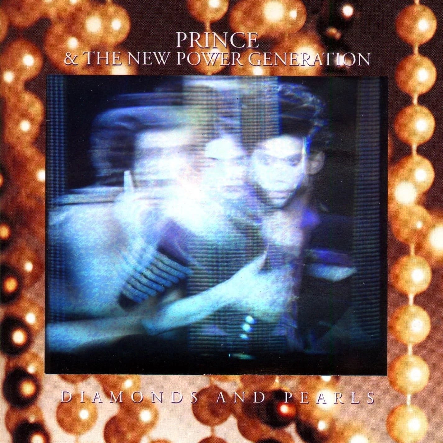 Album cover for 'Diamonds and Pearls' by Prince & The New Power Generation with a vintage television screen and pearl border.