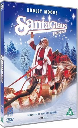 DVD cover of 'Santa Claus: The Movie' with Santa Claus in a sleigh against a snowy background.