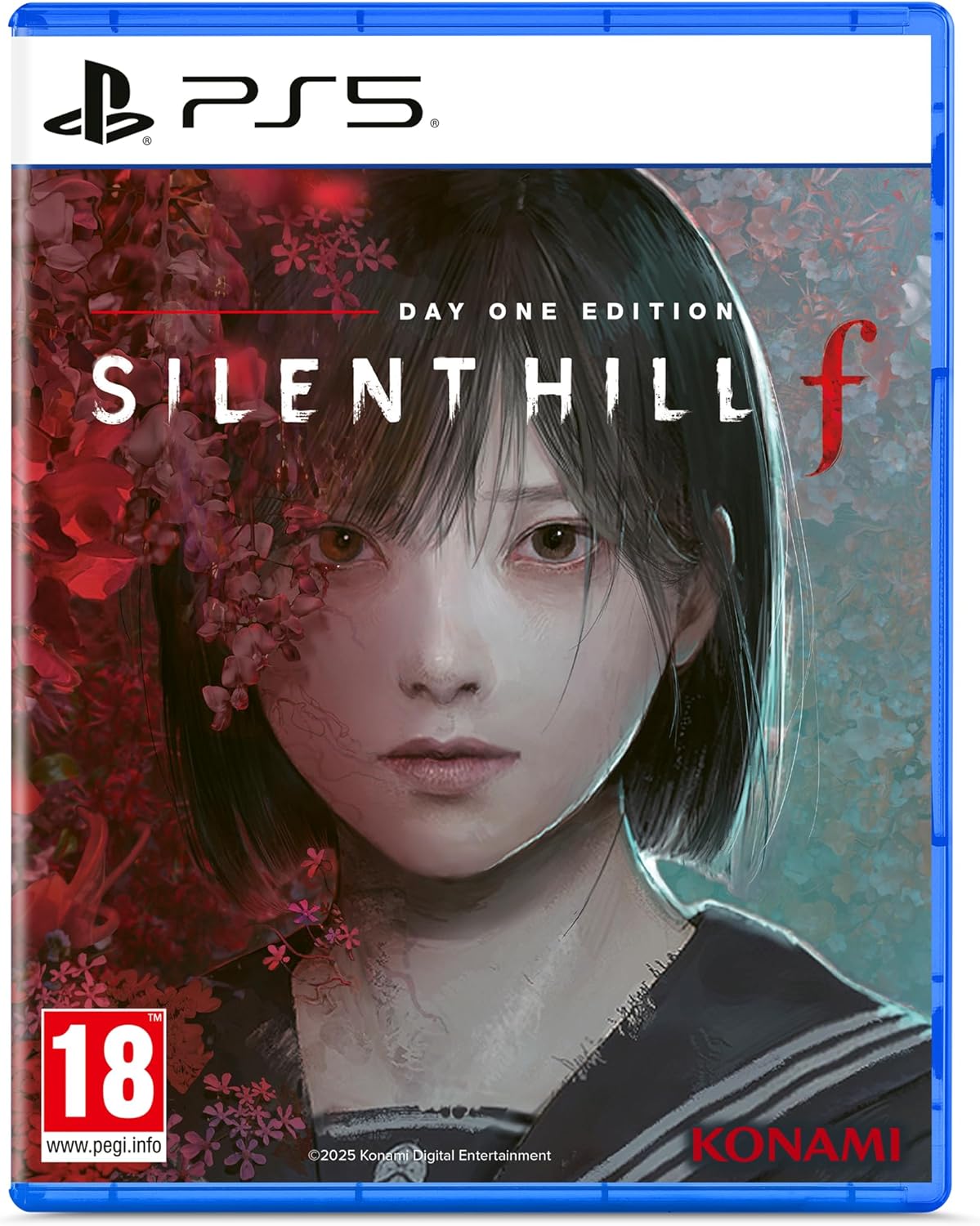 Silent Hill game cover for PS5 with a character's face and Konami logo.