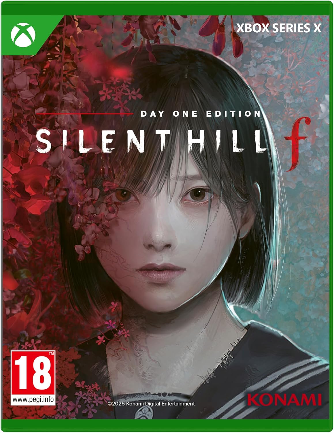 Silent Hill f game cover for Xbox Series X with a character's face and Konami logo.