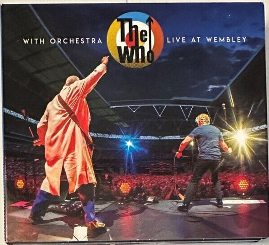 CD cover featuring The Who with Orchestra live at Wembley, showing the band members on stage with a concert audience in the background.
