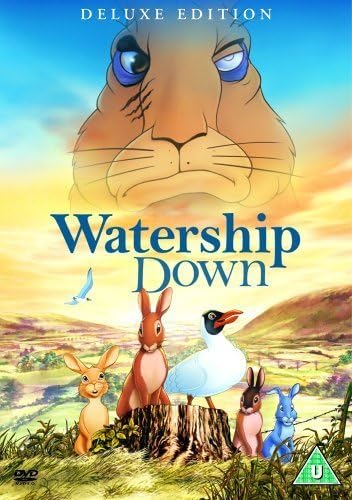 Cover of 'Watership Down' deluxe edition DVD with animated rabbits and landscape.