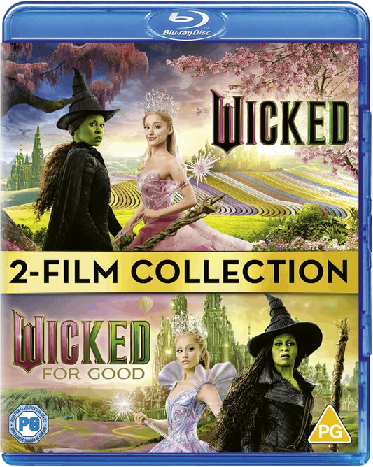 Blu-ray collection of 'Wicked' with two film covers on a blue background