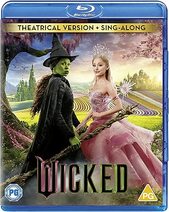 Blu-ray cover of 'Wicked' with two characters on a rope, set against a fantasy landscape.