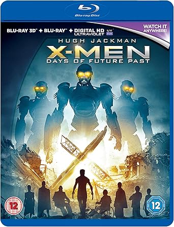 Blu-ray cover of 'X-Men: Days of Future Past' featuring superhero characters and a battle scene.