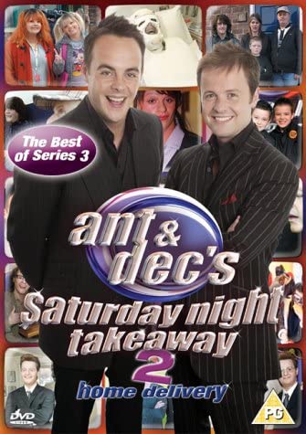 DVD cover for 'Ant and Dec: Ant and Dec's Saturday Night Takeaway 2 - The Best of Series 3' featuring photographs of the presenters, Ant and Dec, and various characters and scenes from the series.